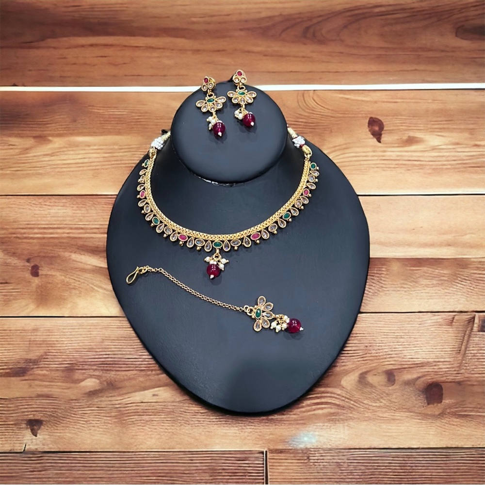 Hot pink and green stone  necklace